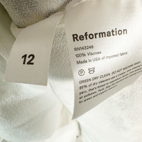 REFORMATION Jo Floral Blue White Smocked Mini Dress Size 12 Short Puff Sleeve - Picture 7 of 11